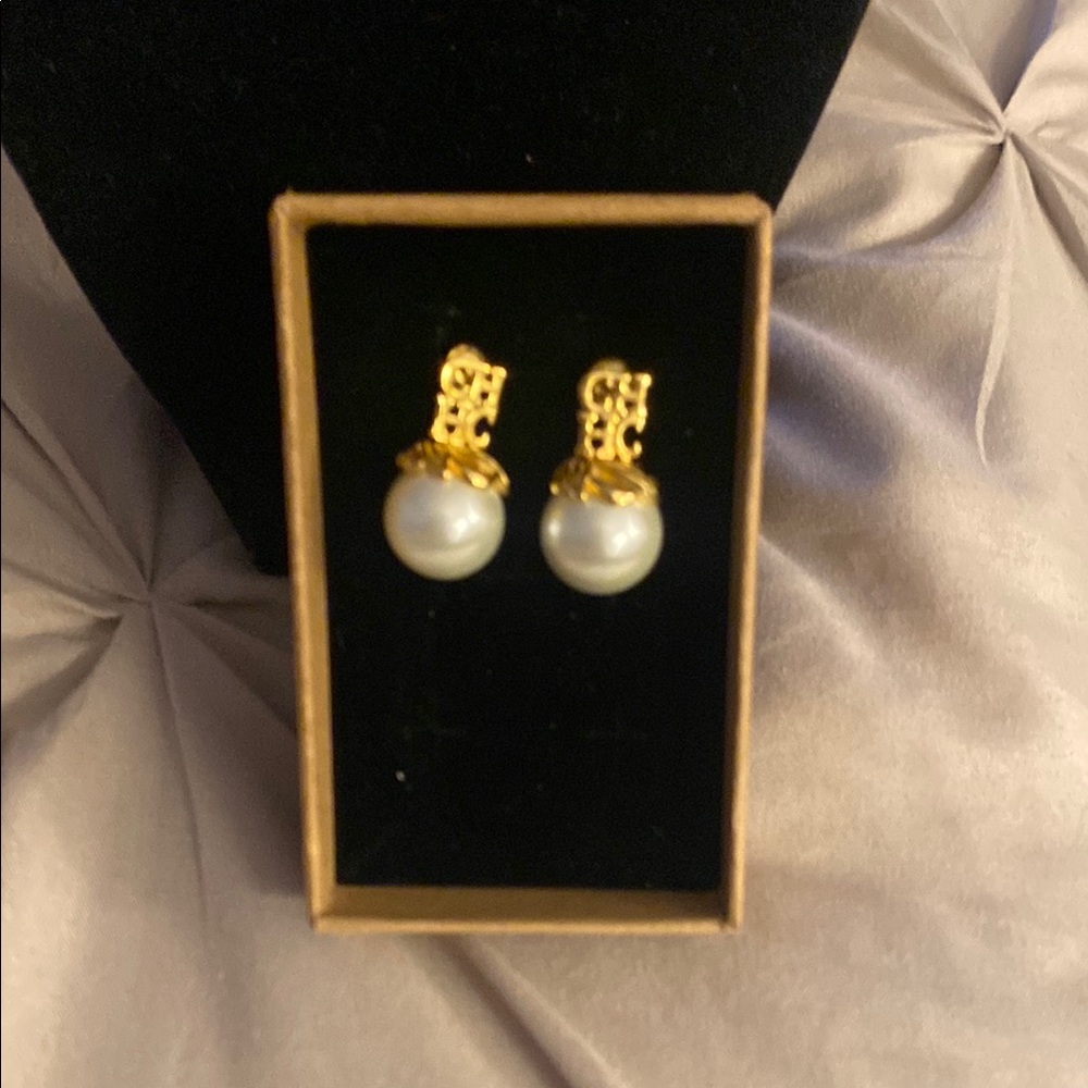 Gold and White Pearl Earrings